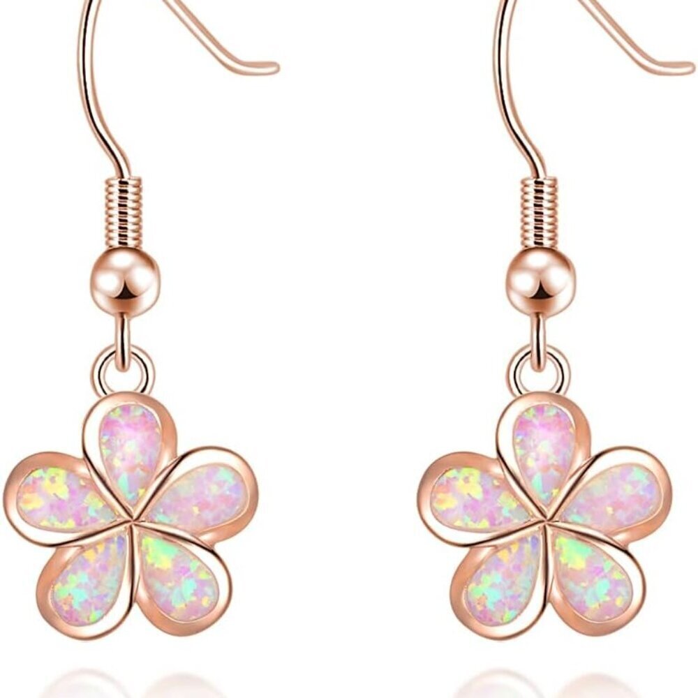 Gold-Plated Flower Dangle Earrings Hypoallergenic Opal Jewelry Gift for Women